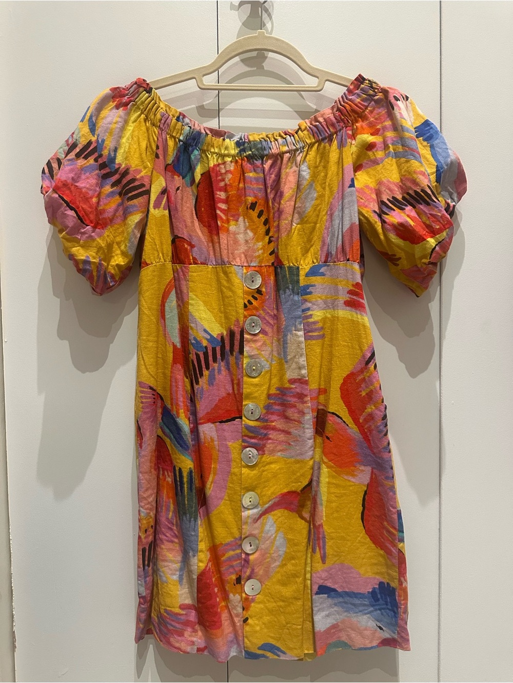 FARM Rio Yellow Macaw Button-Front Dress
